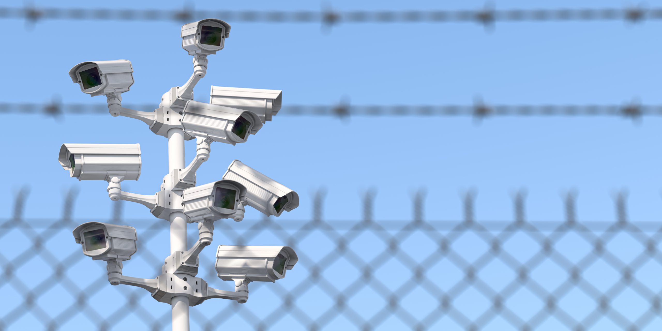 CCTV secutity cameras system and barbed wire fence